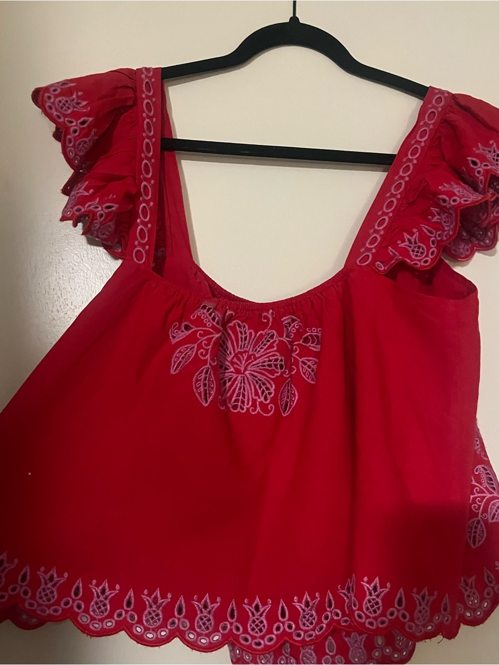 FARM Rio Red Embroidered Ruffled  Top - Picture 4 of 5